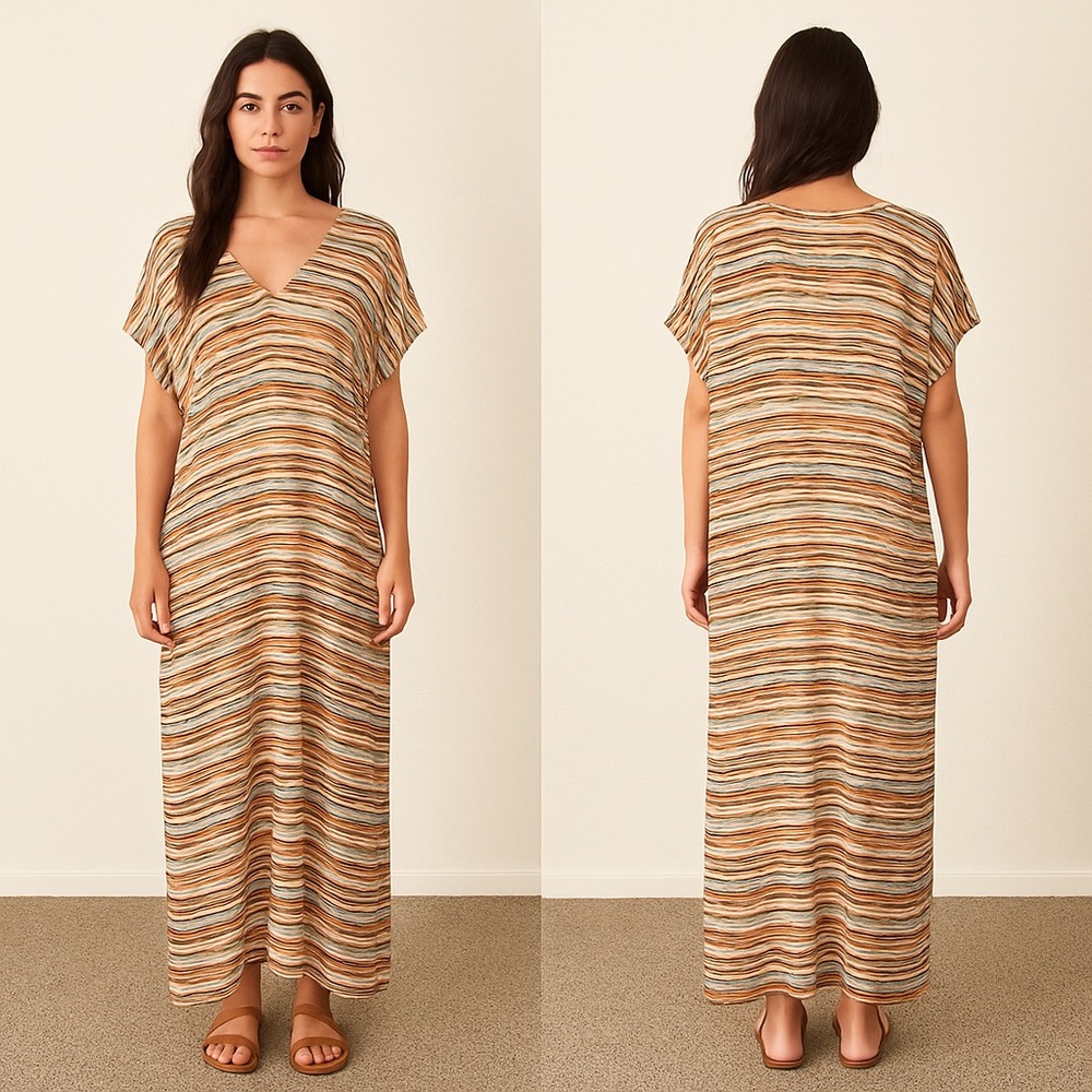 Jen’s Pirate Booty Striped Kaftan Retro Waves Maxi Dress Boho Cover Up